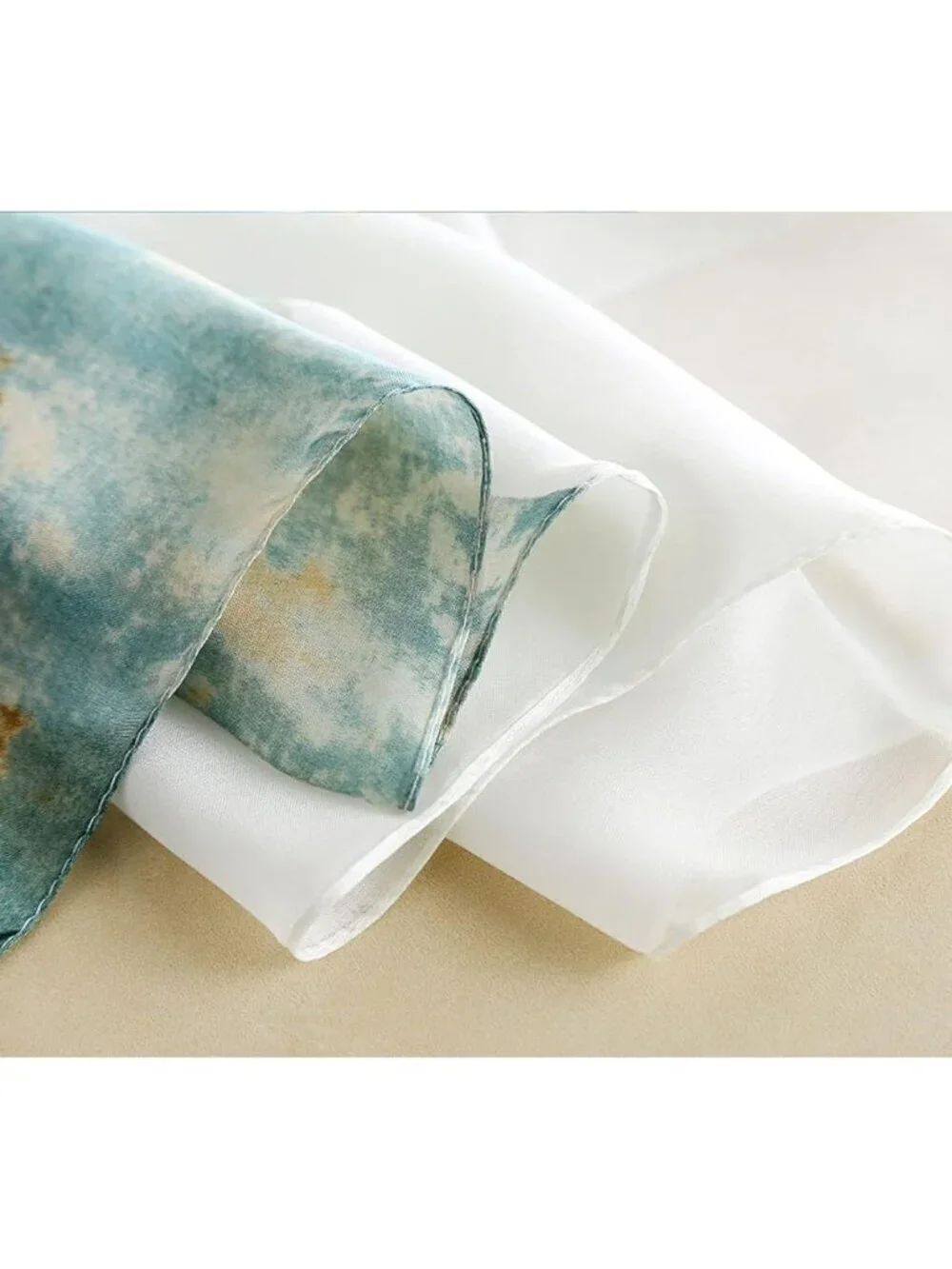 Women's White Lightweight Silk Like Scarves Flower Print Head Cotton Wrap Scarf